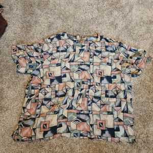 Vintage Stunt Womans Medium Silk Aztec Geometric Shirt Top 100% SILK SIZE 2 XL
